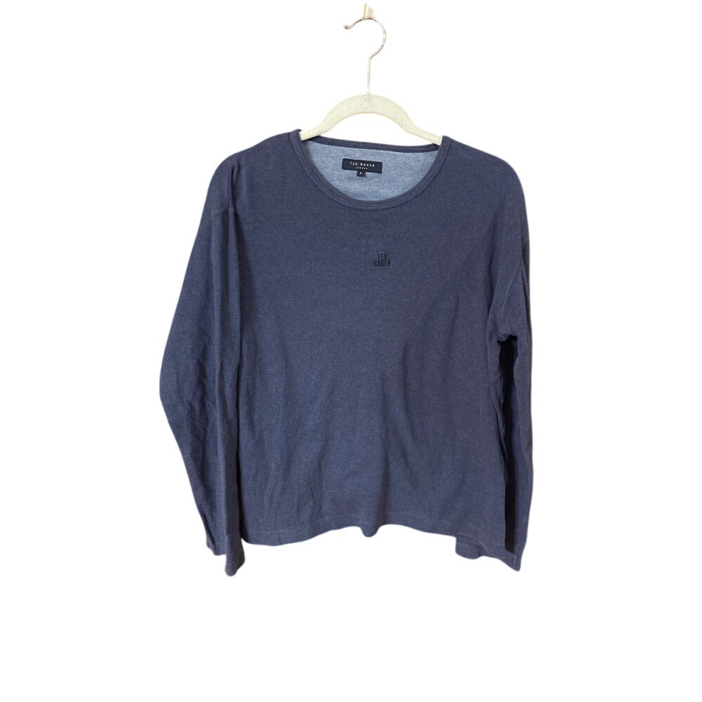 Ted Baker London Mens Navy Blue Long Sleeve Cotton Logo T-Shirt Size 5 XL
